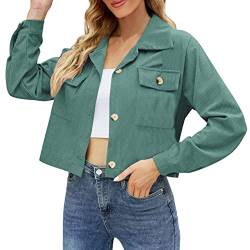 Bluse Damen Elegant Langarm Unifarben Kurz - Jackebluse Revers Collar Bluse Oberteile Jacke Hemden mit Knopfleiste Freizeit Casual Tunika Top Blusenshirt mit Zwei Brusttaschen Stretch Hemdbluse von OUMSHBI