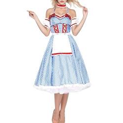 Kariert Trachtenkleid Damen mit Speghetti-Trägern Rüschen Halter Off Shoulder Drindlkleid mit Eckigem Ausschnitt Schürze Oktoberfest Beer Taverne Kleid Tracht Rockabilly Dirndl-Sets Frauen von OUMSHBI