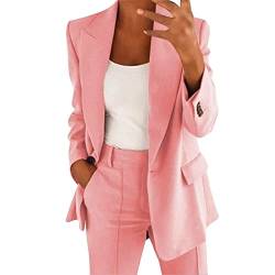 OUMSHBI Damen Blazer Anzugjacke Elegant Sportlich Unifarben Revers Anzug mit Taschen und Knopfleiste Blazer mit Offener Front Cardigan Slim Business Langarm BüRo Office Sakko Schicker für Hochzeit von OUMSHBI