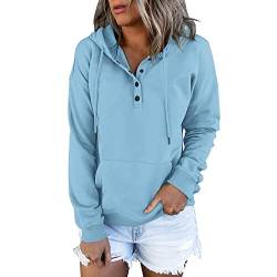 OUMSHBI Hoodie Damen Einfarbig Langärm Kapuzenpullover Sweatshirt mit Kapuze und knöpft Herbst Winter Damen Pullover Oberteile mit Känguru-Tasche Leicht Sweater Pulli Stilvolle Sweatpullover Frauen von OUMSHBI