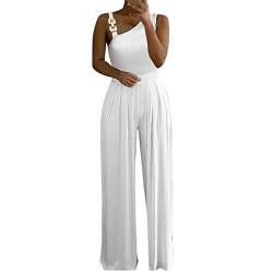 OUMSHBI Jumpsuit Damen Elegant für Hochzeit Plissee Schräg Kragen Unifarben Ärmelloser Latzhosen mit Taschen Lässig Lose Bequem Trägerhose Arbeitshose Sommer Lang Weites Bein Arbeitsoverall Damen von OUMSHBI