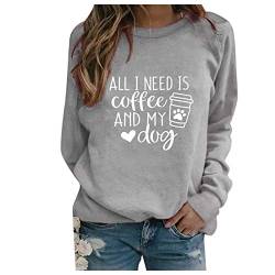 OUMSHBI Sweatshirt Ohne Kapuze für Frauen O-Ausschnitt Langärm Winter Pullover Damen Baumwolle Briefe Drucken Vintage Sweatshirt Tops Leicht Loose Pulli Sweatpullover Tunika Damen Pullover Elegant von OUMSHBI