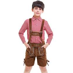 OUMSHBI Trachtenset Jungen 2-Teilig Revers Bluse mit Knöpfen,Tracht Kurz Lederhose mit Trägern Oktoberfest Dirndl-Set Trachtenlederhosen für Jungen Beer Taverne Karneval Kostüm Dirndl Sets für Jungen von OUMSHBI