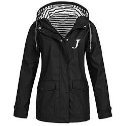 OUMSHBI Winddicht Regenjacke mit Kapuze Fahrrad Windbreaker Damen Langarm Herbst Winterjacke Gestreift Innenseite Ultraleichte Softshelljacke mit Briefe Drucken Sportjacke Wandern Regenmantel Damen von OUMSHBI