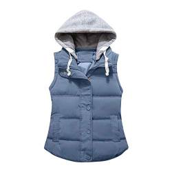 Steppweste Damen mit Kapuze ärmellose Solide Winterweste Damen mit ReißVerschluss Dick Oberbekleidung Outdoor Wintermantel Weste mit Taschen Bequem TäGlich Steppweste Wanderungen Daunenweste von OUMSHBI