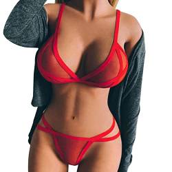 UnterwäSche Set Damen Sexy Zweiteiliger Netz Durchsichtig Dessous Sexy Set Push Up ReizwäSche Set Frauen Bh und Tanga V-Ausschnitt Erotische Dessous-Sets Brustfreier Sexy Dessous Damen für Sex von OUMSHBI