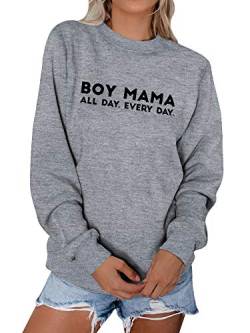 OUNAR Pullover Damen Boy Mama All Day Every Day Brief Drucken Jumper Lustiges Geschenk Sweatshirt Plain Herbst Oben von OUNAR