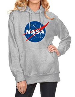 TW Männer Frauen Unisex Mode NASA Brief Print Langarm Hoodie Sweatshirt (L, Grau) von OUNAR
