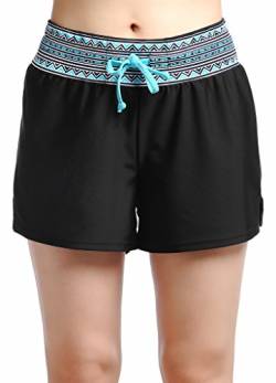 OUO Damen Badeshorts UV Schutz Schwimmen Bikinihose Wassersport Schwimmshorts Boardshorts,Schwarz-Blau,XL von OUO