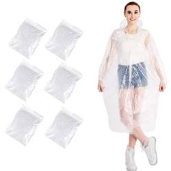 Durchsichtig Regenponcho,6 Stück Schutzkleidung Regencape Damen Herren,Einweg Regenmantel,Transparent Wasserdicht Regenponcho mit Kapuze und Ärmeln,Portable regencape für Reise,Camping,Wandern,Angeln von OUOQI