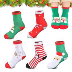 OUOQI 5 Paar Kinder Weihnachtssocken,Weihnachts Cartoon Muster Socken,Weihnachtssocken,Weihnachtssocken Baumwolle,Weihnachten Socke Kinder,Weihnachtsgeschenke für Kinder (M) von OUOQI
