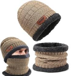 OUOQI Winter Warm Beanie Mütze,Beanie Mütze und Loop Schlauchschal mit Fleecefutter,Wintermütze und Loop Schal,Wintermütze und Schal-Set,Winter Beanie Hut Schal von OUOQI