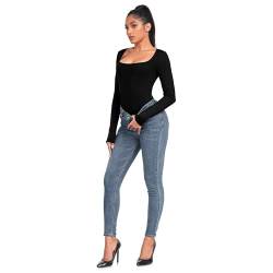 OURCAN Langarm Shapewear Formende Bodys für Damen, Bodysuit Tops mit Dehnbar eckiger Ausschnitt, Yoga Top Bauchweg Shaping Bodies Sport Elegant Optimale Alternative für Freizeit von OURCAN