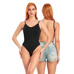 OURCAN Niedriger Rücken Bodysuit Figurenformend Damen Body Formender Body Shaper Bauchweg Sculpting Shapewear Verstellbarer Schultergurt Schwarz (Schwarz, L) von OURCAN