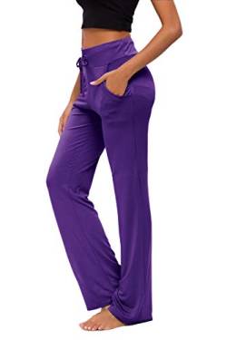 Women's Yoga Trousers with Pockets Wide Leg Drawstring Loose Straight Lounge Running Workout Modal Trousers Active Leisure Jogging Bottoms Dark Purple S von OURCAN