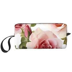 Blühende Rose Blumen Kosmetiktaschen für Frauen Tragbare Make-up-Tasche Reise Aufbewahrungstasche Täglich Empfang Tasche Große Kapazität Kulturbeutel, weiß, Einheitsgröße von OUSIKA