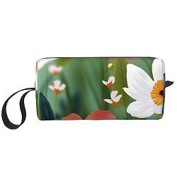 Frühling Blume Kosmetiktaschen für Frauen Tragbare Make-up Tasche Reise Aufbewahrungstasche Täglich Empfangen Tasche Große Kapazität Kulturbeutel, weiß, Einheitsgröße von OUSIKA