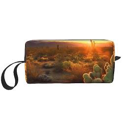 Kaktus Wüste Sonnenuntergang Kosmetiktaschen für Frauen Tragbare Make-up-Tasche Reise Aufbewahrungstasche Täglich Empfang Tasche Große Kapazität Kulturbeutel, weiß, Einheitsgröße von OUSIKA