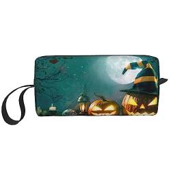 Kürbis Halloween Kosmetiktaschen für Frauen Tragbare Make-up-Tasche Reise Aufbewahrungstasche Täglich Empfang Tasche Große Kapazität Kulturbeutel, weiß, Einheitsgröße von OUSIKA