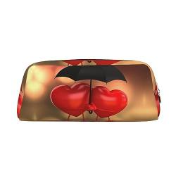 Love Hearts with Umbrella Makeup Bag Leather Pencil Case Travel Toiletry Bag Cosmetic Bag Daily Storage Bag for Women, gold, Einheitsgröße, Taschen-Organizer von OUSIKA