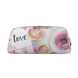 Make-up-Tasche aus Leder, Motiv: rosa Donuts, Rosen, Reise-Kulturbeutel, Kosmetiktasche, tägliche Aufbewahrungstasche für Damen, gold, Einheitsgröße, Taschen-Organizer von OUSIKA