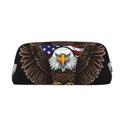 Make-up-Tasche mit USA-Flagge, patriotischer Adler, Leder, Federmäppchen, Reise-Kulturbeutel, Kosmetiktasche, tägliche Aufbewahrungstasche für Frauen, silber, Einheitsgröße, Taschen-Organizer von OUSIKA