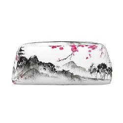 Mount Fuji mit Kirsche Make-up-Tasche Leder Federmäppchen Reise Kulturbeutel Kosmetiktasche Täglich Aufbewahrungstasche für Frauen, silber, Einheitsgröße, Taschen-Organizer von OUSIKA
