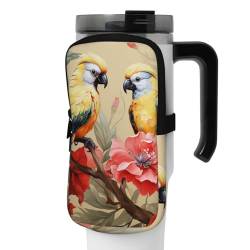 OUSIKA Blume und Vogel Kunstdruck Wasserflasche Beutel Tumbler Pouch Bag Handheld Sport Trinkflasche Zubehör Tasche Reißverschluss Beutel Gürteltasche für Männer Frauen, Schwarz , M von OUSIKA