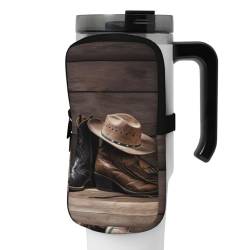 OUSIKA Cowboyhut und Stiefel Druck Wasserflasche Beutel Tumbler Pouch Bag Handheld Sport Trinkflasche Zubehör Tasche Reißverschluss Beutel Gürteltasche für Männer Frauen, Schwarz , S von OUSIKA