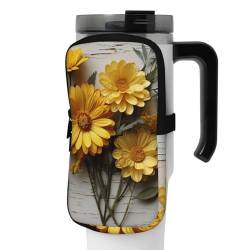 OUSIKA Flache Lay Gelb Blumen Print Wasserflasche Beutel Tumbler Pouch Bag Handheld Sport Trinkflasche Zubehör Tasche Reißverschluss Beutel Gürteltasche für Männer Frauen, Schwarz , M von OUSIKA