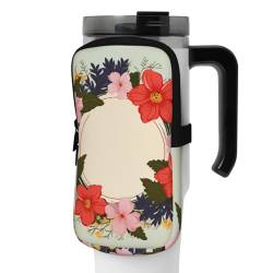 OUSIKA Flacher Kreis Blumen Frühling Kranz Druck Wasserflasche Beutel Tumbler Pouch Bag Handheld Sport Trinkflasche Zubehör Tasche Reißverschluss Beutel Gürteltasche für Männer Frauen, Schwarz , M von OUSIKA