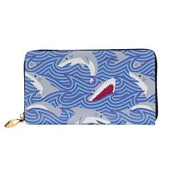 OUSIKA Foraging Shark Damen Geldbörse Leder Große Kapazität Reißverschluss Clutch Handtasche Münzbörse für Frauen, Schwarz , Einheitsgröße von OUSIKA