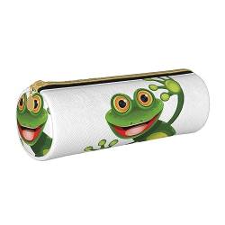 OUSIKA Grüner Frosch Runde Federmäppchen Wasserdicht Leder Stifteetui Make-up Tasche Reise Kulturbeutel Organizer Fall Für Männer Frauen, weiß, Einheitsgröße von OUSIKA