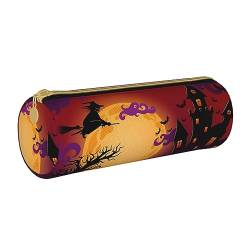 OUSIKA Happy Halloween Rundes Federmäppchen, wasserdicht, Leder, Make-up-Tasche, Reise-Kulturbeutel, Organizer, Etui für Männer und Frauen, weiß, Einheitsgröße von OUSIKA