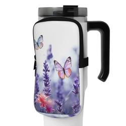 OUSIKA Lavendel Blume Hintergrund mit Schmetterlingen Print Wasserflasche Beutel Tumbler Pouch Bag Handheld Sport Trinkflasche Zubehör Tasche Reißverschluss Beutel Gürteltasche für Männer Frauen, von OUSIKA