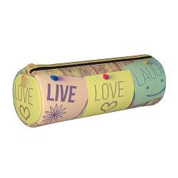 OUSIKA Live Love Laugh Rundes Federmäppchen, wasserdicht, Leder, Make-up-Tasche, Reise-Kulturbeutel, Organizer, Etui für Männer und Frauen, weiß, Einheitsgröße von OUSIKA