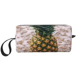 OUSIKA Pineapple on beach Cosmetic Bags for Women Portable Makeup Bag Travel Storage Bag Daily Receive Bag Large Capacity Toiletry Bag, White, One Size, weiß, Einheitsgröße von OUSIKA