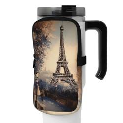 OUSIKA Romantische Paris Eiffelturm Druck Wasserflasche Beutel Tumbler Pouch Bag Handheld Sport Trinkflasche Zubehör Tasche Reißverschluss Beutel Gürteltasche für Männer Frauen, Schwarz , M von OUSIKA