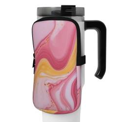 OUSIKA Rosa und Gelb Marmor Print Wasserflasche Beutel Tumbler Pouch Bag Handheld Sport Trinkflasche Zubehör Tasche Reißverschluss Beutel Gürteltasche für Männer Frauen, Schwarz , S von OUSIKA