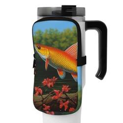 OUSIKA Saflor Flying Fish Print Wasserflasche Beutel Tumbler Pouch Bag Handheld Sport Trinkflasche Zubehör Tasche Reißverschluss Beutel Gürteltasche für Männer Frauen, Schwarz , S von OUSIKA