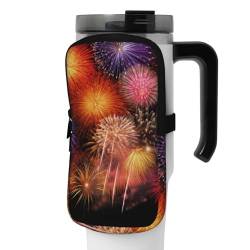 OUSIKA Schöne Feuerwerk Druck Wasserflasche Beutel Tumbler Pouch Bag Handheld Sport Trinkflasche Zubehör Tasche Reißverschluss Beutel Gürteltasche für Männer Frauen, Schwarz , M von OUSIKA