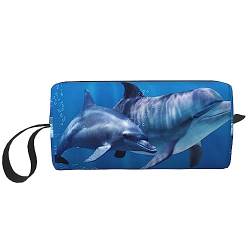 OUSIKA Sea Dolphins Kosmetiktaschen für Frauen Tragbare Make-up-Tasche Reise Aufbewahrungstasche Täglicher Empfang Tasche Große Kapazität Kulturbeutel, Weiß, Einheitsgröße, weiß, Einheitsgröße von OUSIKA