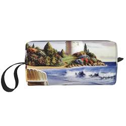 OUSIKA Sea Lighthouse Sandbeach Kosmetiktaschen für Frauen Tragbare Make-up-Tasche Reise Aufbewahrungstasche Täglich Empfang Tasche Große Kapazität Kulturbeutel, Weiß, Einheitsgröße, weiß, von OUSIKA