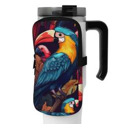 OUSIKA Tropischer Wildvogel-Druck Wasserflasche Beutel Tumbler Pouch Bag Handheld Sport Trinkflasche Zubehör Tasche Reißverschluss Beutel Gürteltasche für Männer Frauen, Schwarz , M von OUSIKA