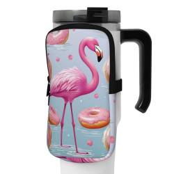 OUSIKA Wasserflasche mit Flamingo- und Donuts-Aufdruck, Trinkflasche, Tasche, Handheld-Sport-Trinkflasche, Zubehör, Tasche, Reißverschluss, Gürteltasche für Männer und Frauen, Schwarz , M von OUSIKA