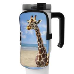 OUSIKA Wasserflaschen-Beutel mit Giraffen-Motiv, für Sport, Trinkflasche, Zubehör, Tasche, Reißverschluss, Gürteltasche für Männer und Frauen, Schwarz , S von OUSIKA