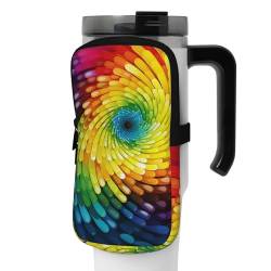 OUSIKA Wasserflaschen-Beutel mit Regenbogen-Wirbel-Aufdruck, Beutel, Tasche, Handheld-Sport-Trinkflasche, Zubehör, Tasche, Reißverschluss, Gürteltasche für Männer und Frauen, Schwarz , M von OUSIKA