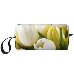 OUSIKA Weiße Tulpen Blumen Kosmetiktaschen für Frauen Tragbare Make-up-Tasche Reise Aufbewahrungstasche Täglich Empfang Tasche Große Kapazität Kulturbeutel, Weiß, Einheitsgröße, weiß, Einheitsgröße von OUSIKA