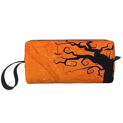 Orange Halloween Party Kosmetiktaschen für Frauen Tragbare Make-up-Tasche Reise Aufbewahrungstasche Täglich Empfang Tasche Große Kapazität Kulturbeutel, weiß, Einheitsgröße von OUSIKA