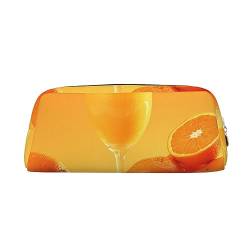 Orange Juice Make-up-Tasche Leder Federmäppchen Reise Kulturbeutel Kosmetiktasche Täglich Aufbewahrungstasche für Frauen, gold, Einheitsgröße, Taschen-Organizer von OUSIKA